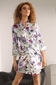 Kopalni plašč iz satena Flowers, beli